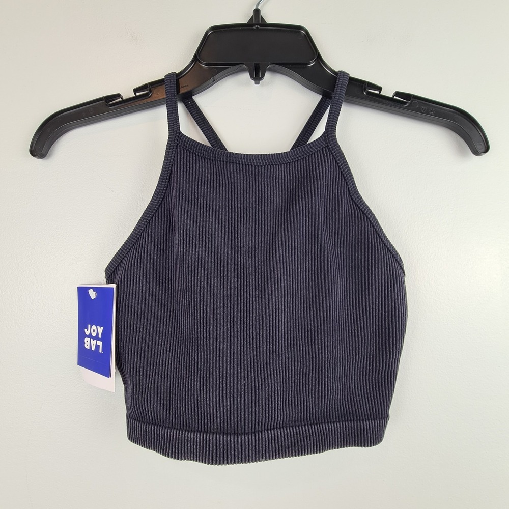 Joylab Seamless Stretch Padded Sports Bra XS Ribbed Black Onyx NEW Yoga Work Out - Picture 1 of 7
